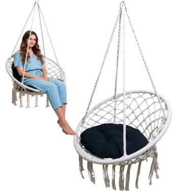 Imagem de Rede Cadeira Balanço Suspensa Algodao Confortavel Varanda Jardim Quintal Area Lazer Casa Terraço Sacada