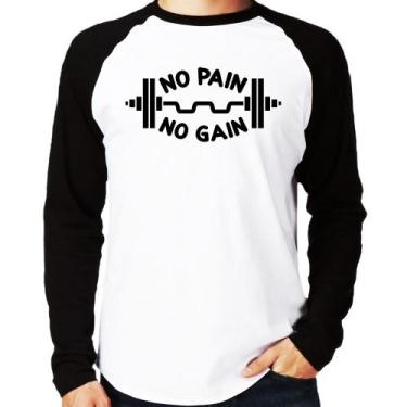 Imagem de Camiseta Raglan No Pain No Gain Manga Longa - Foca na Moda, Branco, Pr