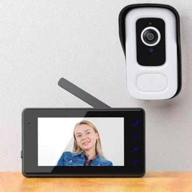 Imagem de Zhjvihx de Intercomunicação de Campainha de Vídeo Sem Fio, Câmera de Campainha WiFi Com Lente Grande Angular de 3MP 110 ° Com Monitor de 4,3 Polegadas, Detecção de Movimento de áudio