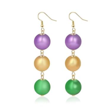 Imagem de NextArt Brincos femininos de carnaval, roxo, verde, amarelo, flor de lis, pingente de flor de lis, joias de desfile de carnaval, acessórios de fantasia, Standard, Acrílico, Ágata