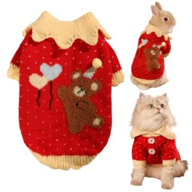 Imagem de Roupa de Natal coelho gatinho suéter filhote vermelho para animais pequenos gatinho malha roupas de animal de estimação fantasia para chinchila porquinho da índia furão coelho (grande)