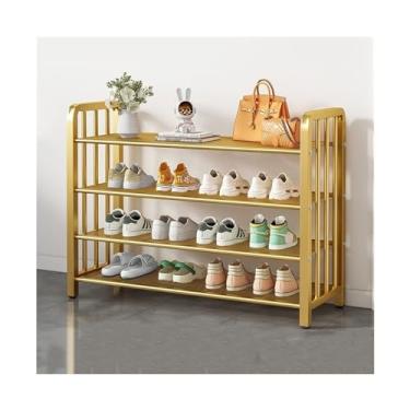 Imagem de Organizador de sapatos para entrada, organizador de sapatos independente de malha de metal de 3/4/5 camadas, prateleira de armazenamento de sapatos para corredor, sala de estar, armário (preto/dourado