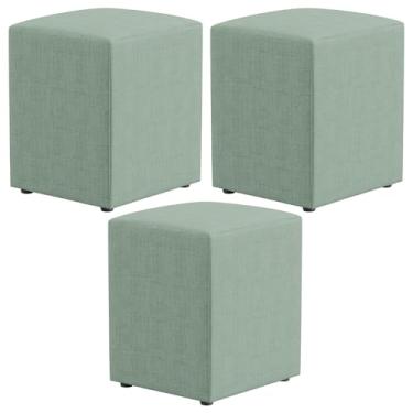 Imagem de Kit 03 Puffs Quadrado Decorativo Sala De Estar L02 Linho Verde Menta - Lyam Decor