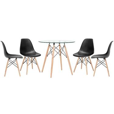 Imagem de Loft7, Mesa redonda Eames com tampo de vidro 80 cm + 4 cadeiras Eiffel Dsw