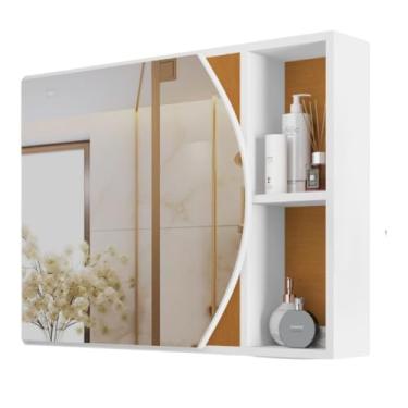 Imagem de Armário Aéreo de Banheiro com Espelheira – 1 Porta e Nicho, Armazenamento Organizado para Higiene e Cosméticos Doméstico (Branco Flex)