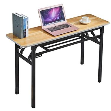 Imagem de ZXLPHA Mesa dobrável para computador, mesa de escritório em casa, mesa de trabalho de estilo rústico com prateleiras de armazenamento para escritório em casa, escola