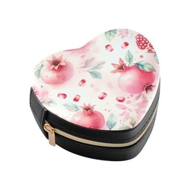 Imagem de Burbuja Caixa de joias em forma de coração de romã, mini estojo de joias de viagem para mulheres e meninas, organizador portátil de armazenamento para brincos, anéis, colares e pulseiras