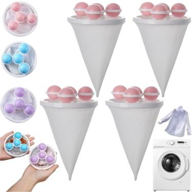 Imagem de Bolas de filtro de máquina de lavar, bolas de lavanderia reutilizáveis com sacos de malha flutuantes removem eficazmente pelos de animais de estimação, fiapos e penugem, bolas de lavanderia (4 peças-A