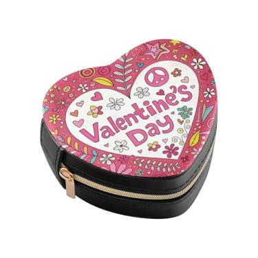 Imagem de Burbuja Caixa de joias feliz dia dos namorados em forma de coração mini estojo de joias de viagem para mulheres e meninas, estojo portátil organizador de armazenamento para brincos, anéis, colares e