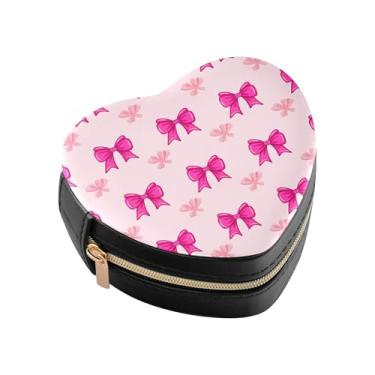 Imagem de Burbuja Caixa de joias rosa em forma de coração rosa mini estojo de joias de viagem para mulheres e meninas, estojo portátil organizador de armazenamento para brincos, anéis, colares e pulseiras