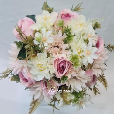 Imagem de Buquê de Noiva Artificial com Flores Coloridas para Casamento Civil ou Religioso(855Rosa/Margarida/Dália)