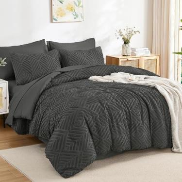 Imagem de Andency Conjunto de edredom Super King Plus cinza escuro – 7 peças de cama king extragrande, conjunto de cama king extragrande, boho tufado, leve e fofo, com edredom, lençóis, fronhas e fronhas