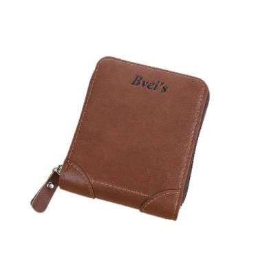 Imagem de Carteira masculina dobrável com bloqueio de RFID e zíper para cartão de crédito, Marrom claro, Clássico