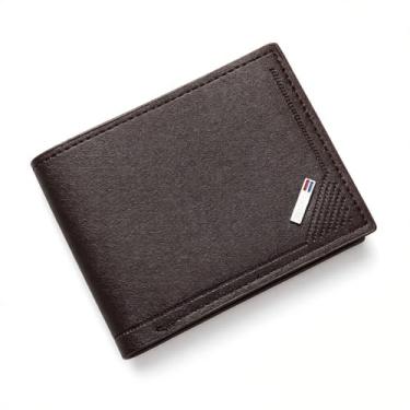 Imagem de Carteira masculina curta de couro sintético carteira fina dobrável minimalista de couro macio, Café, Casual