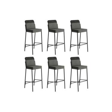 Imagem de Kit 6 Banquetas De Cozinha Duo 1753 6 Un Preto-linho Grafite-courano Preto - Carraro