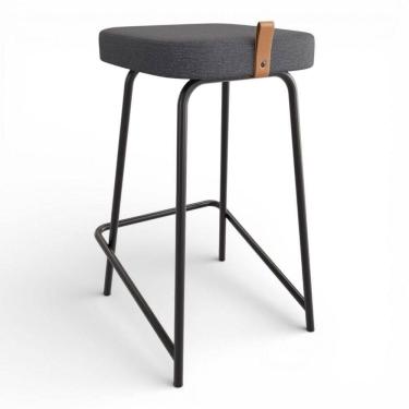 Imagem de Banqueta Média Para Cozinha Vik Estofada Linho Grafite - Desk Design