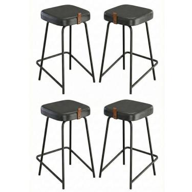 Imagem de Kit 04 Banquetas Médias Para Cozinha Vik Estofada Couríssimo Preto - Desk Design