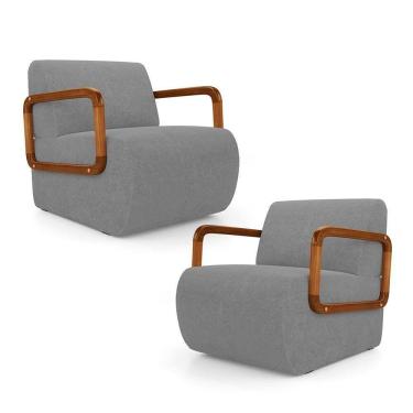 Imagem de Kit 02 Poltronas Decorativas Orgânica Living Kavya Bouclê Cinza - Desk Design