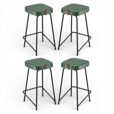 Imagem de Kit 04 Banquetas Médias Para Cozinha Vik Estofada Couríssimo Verde - Desk Design