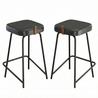 Imagem de Kit 02 Banquetas Médias Para Cozinha Vik Estofada Couríssimo Preto - Desk Design