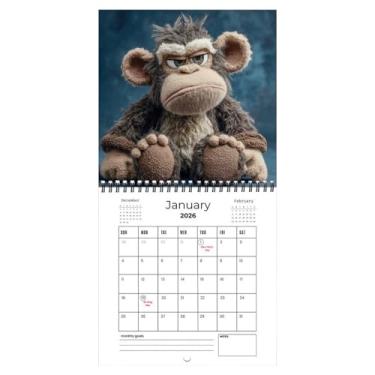 Imagem de Calendário de macaco 2026, agenda engraçada de 12 meses | Calendário de papel grosso para 2026 | para organizar agendamento, agendamento, escritório, cozinha, decoração, ano novo, Natal