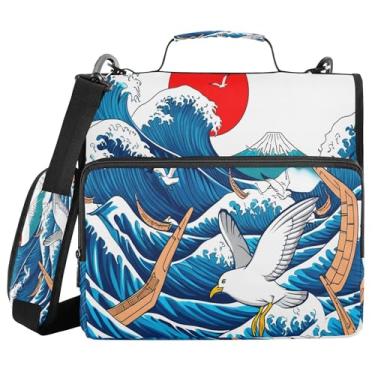 Imagem de SEHANY Fichário japonês Seawave com alça de ombro, capacidade para 500 folhas, vários bolsos, 3 cm, 3 anéis Trapper Keeper
