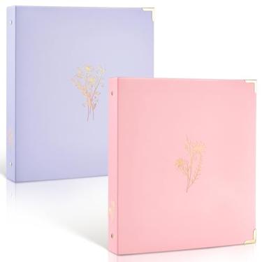 Imagem de Sooez Pacote com 2 fichários estéticos de 3 anéis, fichários fofos de 2,5 cm com folha dourada e cantos de metal, fichário de receita de três anéis, serve em papel tamanho carta para mulheres