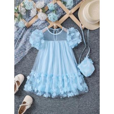 Imagem de Meninas verão malha emenda tridimensional flor moda vestido de princes