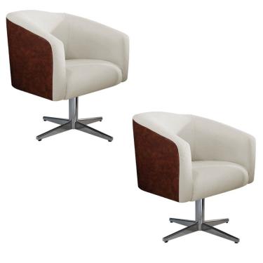 Imagem de Kit 2 Poltronas Luiza Base Giratória Metal Corano Nozes Bege
