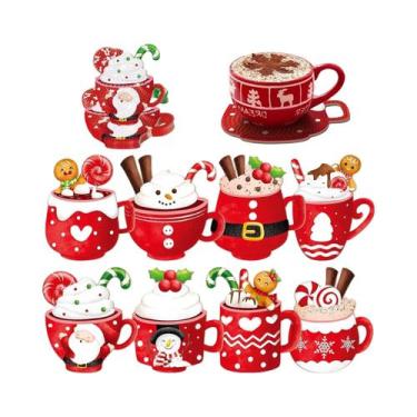 Imagem de Conjunto De 8 Porta-Copos De Madeira Antiderrapantes Com Tema De Natal