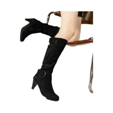 Imagem de Botas Femininas De Cano Alto Com Zíper E Bico Fino Tamanho Plus, Alta 