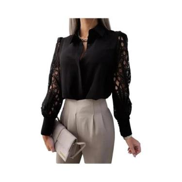 Imagem de Blusa Feminina De Renda Branca Com Manga Comprida, Estilo Vintage Sexy