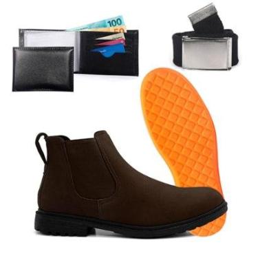 Imagem de Kit Bota Chelsea Masculina Com Carteira Cinto Palmilha Gel Botina Country Confortável Leve Macia-Masculino