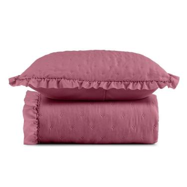 Imagem de Kit Colcha Cobre Leito 200 Fios Solteiro 2 Peças Bella Babado 100% Poliéster - Rosa