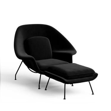Imagem de Poltrona Womb Chair com Apoio para os Pés Preto Linn Design Decor