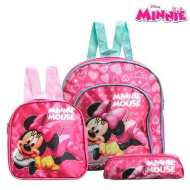 Imagem de Kit Mochila Escolar Pequena Minnie Mouse Rosa De Costa