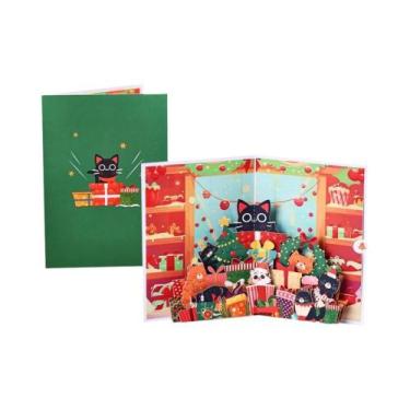 Imagem de Cartão De Natal 3D Com Gato E Árvore De Natal, Com Envelope, Cartão Po