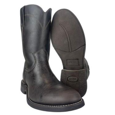 Imagem de Bota Texana Masculina Jácomo Couro Fóssil Oil Café Bico Redondo Ref 04