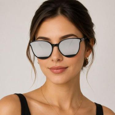 Imagem de Óculos De Sol Feminino Moda Vintage Retrô Lançamento + Case Espelhado 
