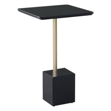 Imagem de Mesa Lateral Decorativa Goagil Quadrada Vidro Base Metal 35cm Preto Dourado Gran Belo