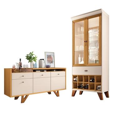 Imagem de Conjunto Decorativo Cristaleira e Buffet Aparador Ópera Sollare 4 Portas 2 Prateleiras MDF-MDP Off White Cinamomo Gran