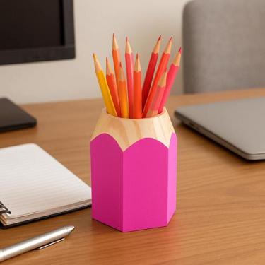 Imagem de Porta canetas e lápis hexagonal organizador de mesa multiuso rosa pink