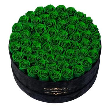 Imagem de Rosas Preservadas NATROSES 60 Caixa de Veludo Verde Floresta Luxuosa