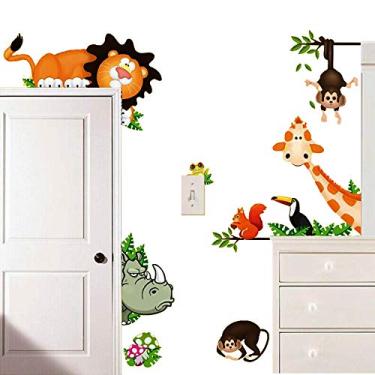 Imagem de MLM adorável girafa macaco rinoceronte leão zoológico Ggarden arte de parede decalque para berçário, decoração de casa, quarto de bebê