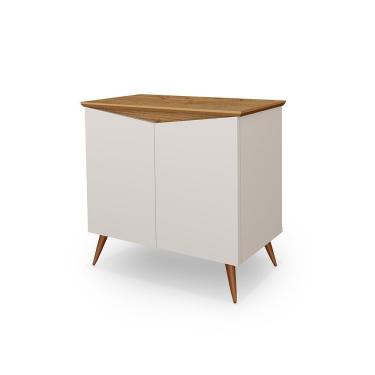 Imagem de Aparador Buffet Encanto 2 Portas Retro Com Pés De Madeira Off White / Nature