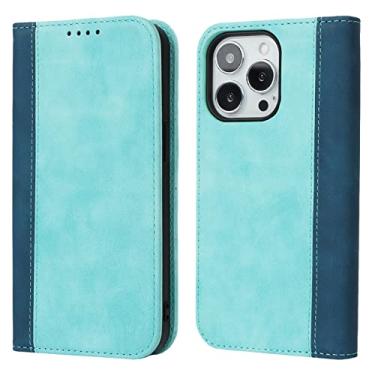 Imagem de GSYH Capa carteira para iPhone 13 Pro Max/13 Pro/13/13 Mini, capa protetora flip de couro legítimo com compartimentos para cartão, capa de TPU com suporte magnético, azul, 13 15,5 cm