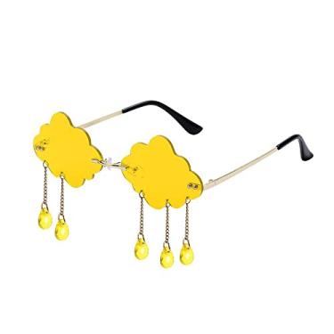 Imagem de 1 peça moda retrô óculos de sol sem aro mulheres homens vintage nuvens diamante borla óculos steampunk óculos engraçados em forma de nuvem, um, amarelo, outro