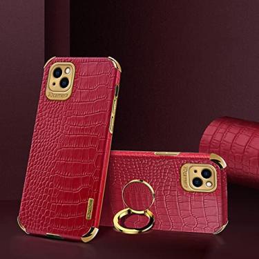 Imagem de Yepda Capa de Crocodilo Textura para iPhone 13 mini Luxo Couro Capa Suporte de Anel de Rotação de 360 Graus Anti Impacto com Proteção de Câmera protetora à prova de choque 5.4 polegadas, Vermelho