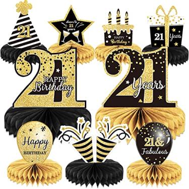 Imagem de 9 peças de decoração de 21 anos de aniversário, centros de mesa de 21 anos para decorações de mesas, de alegria a 21 anos, decoração de festa de aniversário de 21 anos para homens e mulheres, artigos de festa de aniversário de 21 anos