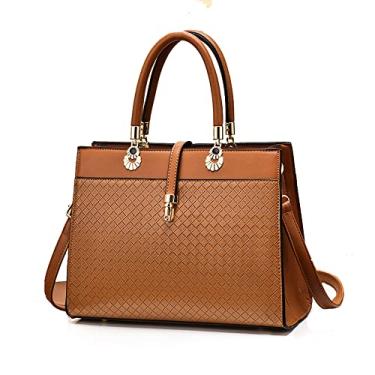 Imagem de Bolsa feminina de couro com alça superior e grande capacidade, moderna, simples, bolsa tiracolo, Amarelo